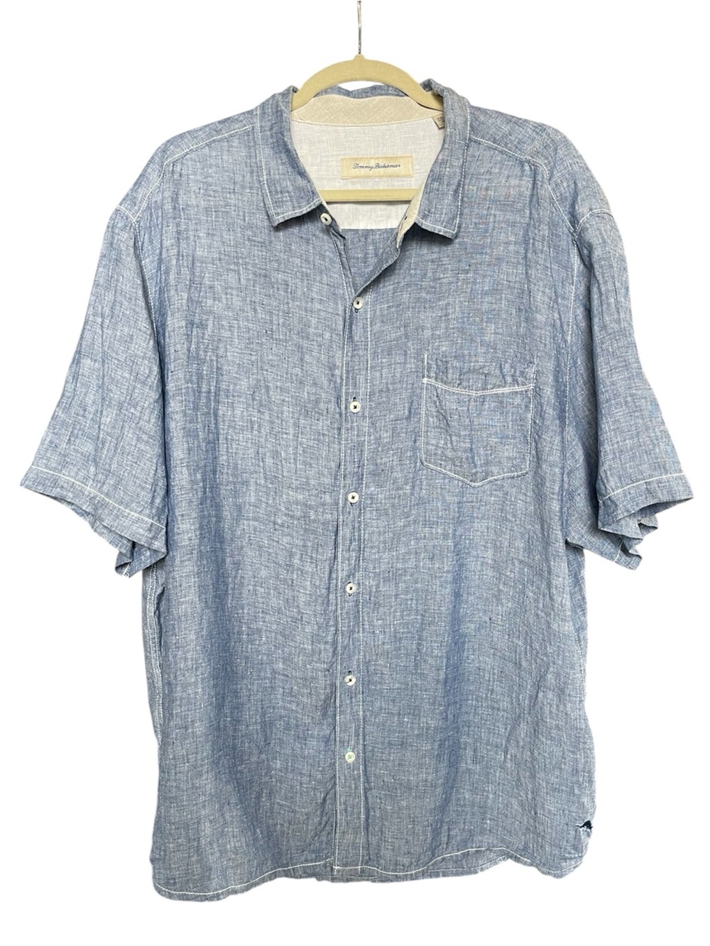 Tommy Bahama 100% line short sleeve button down shirt chambray blue